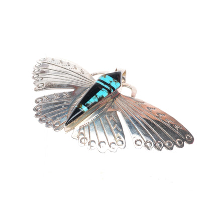Wayne Etsitty Navajo sterling silver butterfly pendant with turquoise/onyx inlay