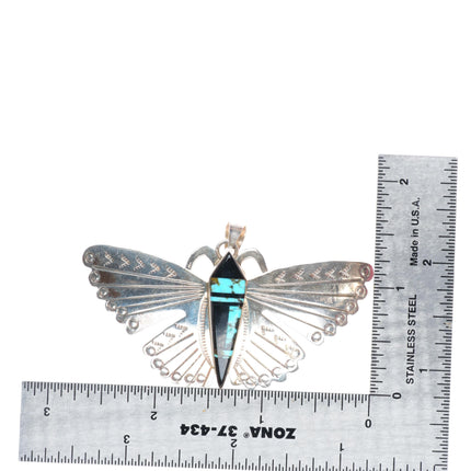 Wayne Etsitty Navajo sterling silver butterfly pendant with turquoise/onyx inlay