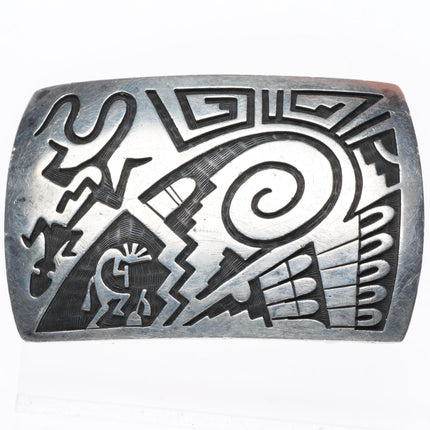 Vintage Hopi overlay kokopelli/lizard sterling silver buckle for 1.5" belt