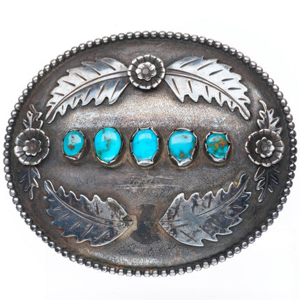 Vintage Piaso Navajo high grade turquoise sterling silver buckle for 1.5" belt