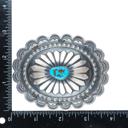 Heavy JP Navajo stamped concho turquoise sterling silver buckle for 1.5" belt