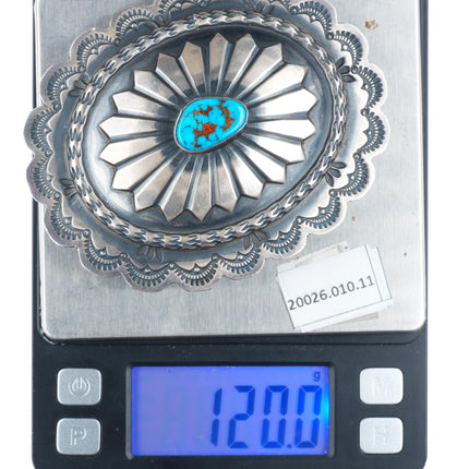 Heavy JP Navajo stamped concho turquoise sterling silver buckle for 1.5" belt
