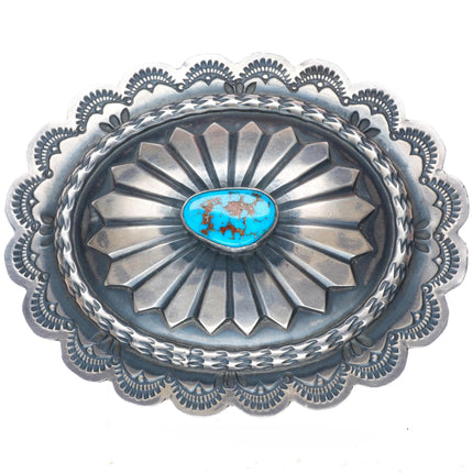Heavy JP Navajo stamped concho turquoise sterling silver buckle for 1.5" belt