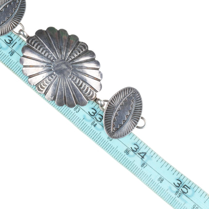 34" c1940's vintage Navajo sterling silver hand stamped link concho belt