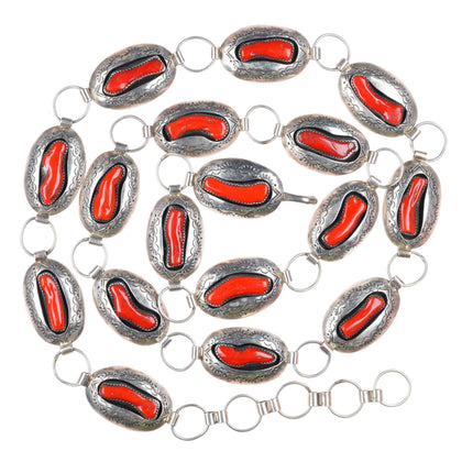 41.5" P Benally Navajo shadowbox sterling silver branch coral link concho belt