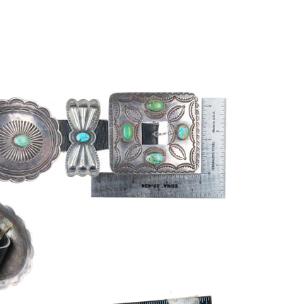 30.5" c1940's Navajo sterling silver turquoise bowtie concho belt nicely stamped