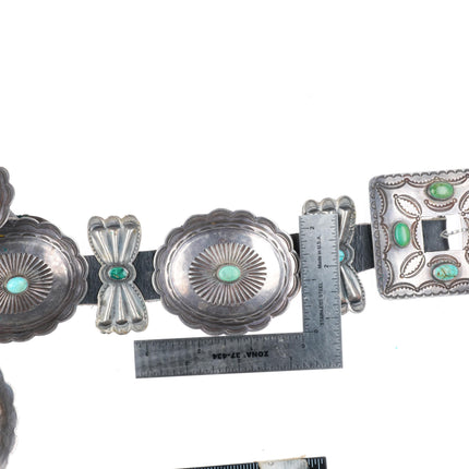 30.5" c1940's Navajo sterling silver turquoise bowtie concho belt nicely stamped