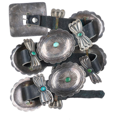 30.5" c1940's Navajo sterling silver turquoise bowtie concho belt nicely stamped