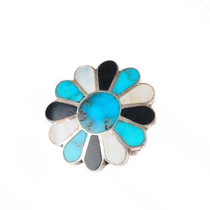sz6.5 vintage Zuni sterling silver turquoise, shell, jet flower/sun ring