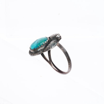 sz 5.75 John Chavez Navajo sterling silver turquoise ring with feather design