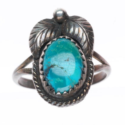 sz 5.75 John Chavez Navajo sterling silver turquoise ring with feather design