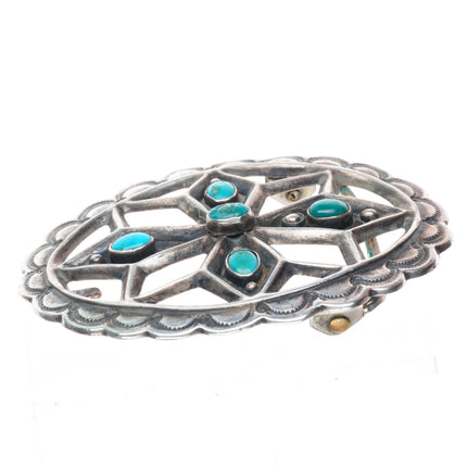 Vintage JE Navajo cast sterling silver buckle with turquoise for 1.75" belt