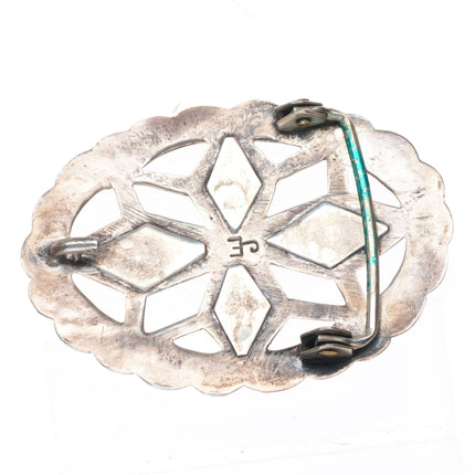 Vintage JE Navajo cast sterling silver buckle with turquoise for 1.75" belt
