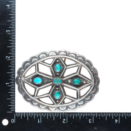 Vintage JE Navajo cast sterling silver buckle with turquoise for 1.75" belt