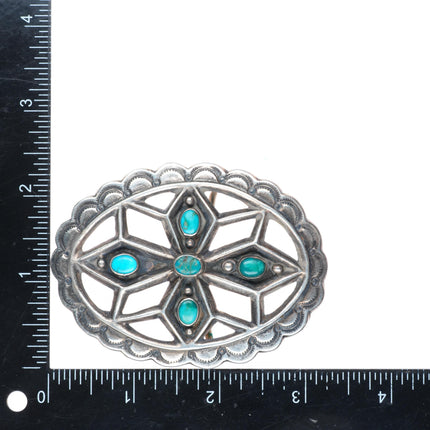 Vintage JE Navajo cast sterling silver buckle with turquoise for 1.75" belt