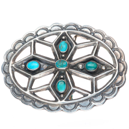 Vintage JE Navajo cast sterling silver buckle with turquoise for 1.75" belt