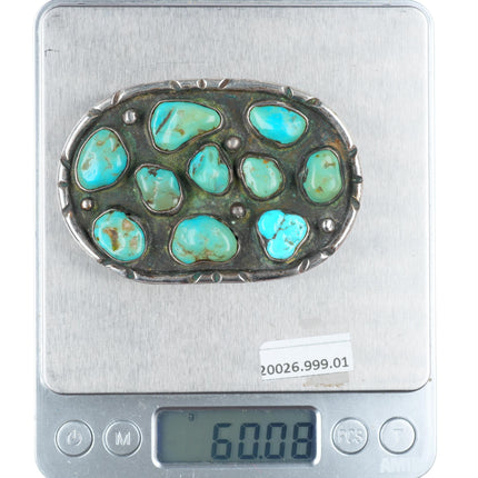 Vintage Navajo turquoise nugget sterling silver buckle for 1.75" belt