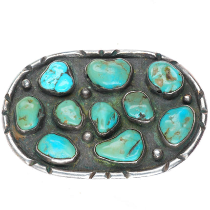 Vintage Navajo turquoise nugget sterling silver buckle for 1.75" belt