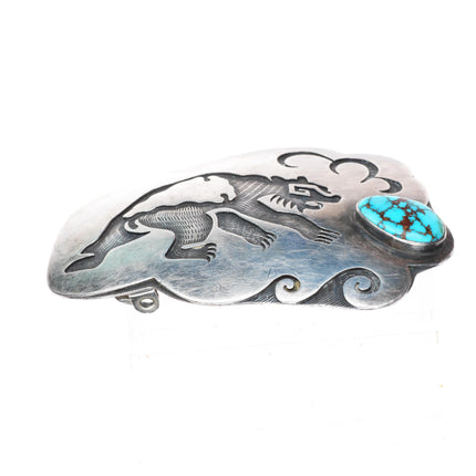 Phillip Honanie Hopi sterling silver high grade turquoise buckle for 1.75" belt