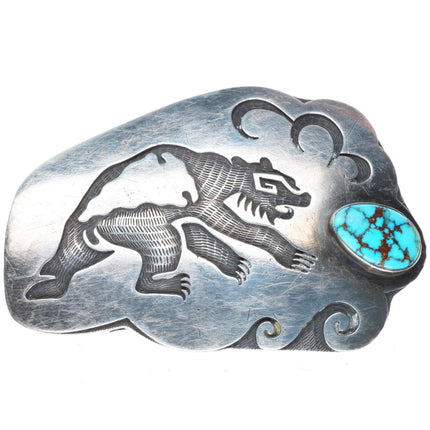 Phillip Honanie Hopi sterling silver high grade turquoise buckle for 1.75" belt