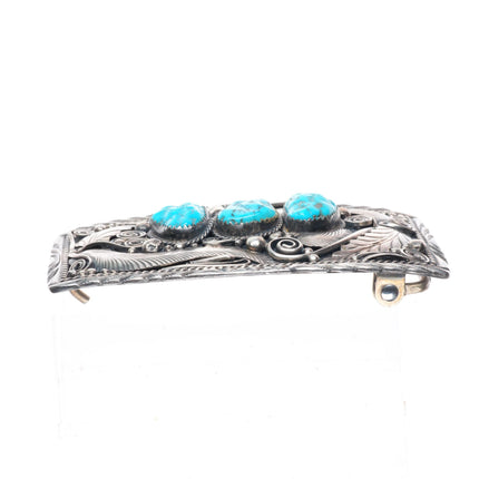 Justin Morrin Navajo sterling silver high grade turquoise buckle for 1.5" belt