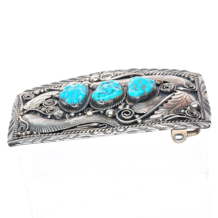 Justin Morrin Navajo sterling silver high grade turquoise buckle for 1.5" belt