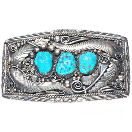 Justin Morrin Navajo sterling silver high grade turquoise buckle for 1.5" belt