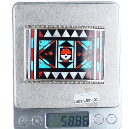 Rick & Lucy Vacit Zuni sterling silver intarsia inlay buckle for 1.5" belt
