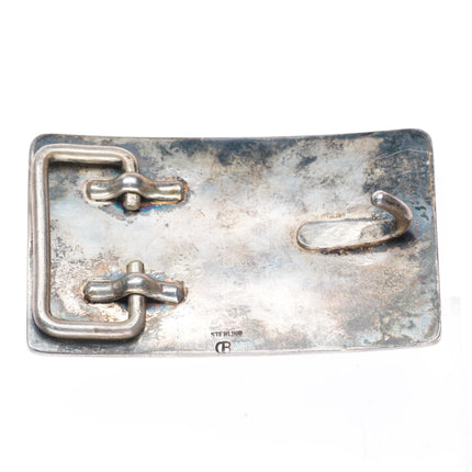 Vintage CB Southwestern modernist sterling silver-turquoise buckle for 1.5" belt