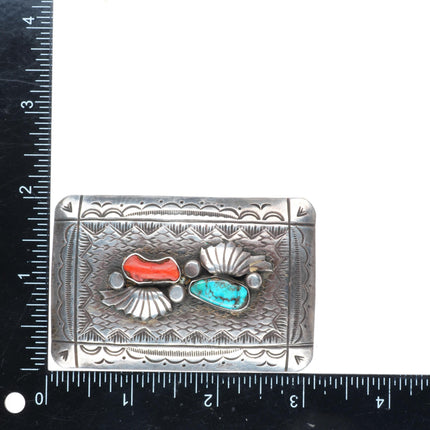 Bobby Begay Navajo Navajo turquoise-coral sterling silver buckle for 1.5" belt