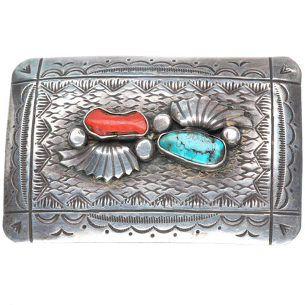 Bobby Begay Navajo Navajo turquoise-coral sterling silver buckle for 1.5" belt