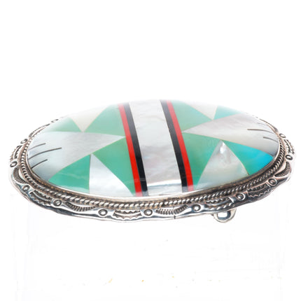 Vintage BL Zuni turquoise/shell inlay sterling silver buckle for 1.5" belt