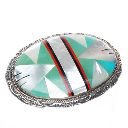 Vintage BL Zuni turquoise/shell inlay sterling silver buckle for 1.5" belt