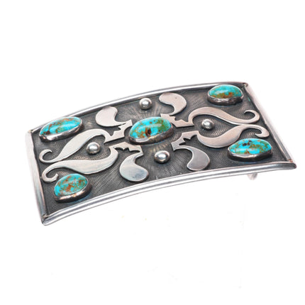Big vintage Navajo high grade turquoise sterling silver buckle for 1.75" belt