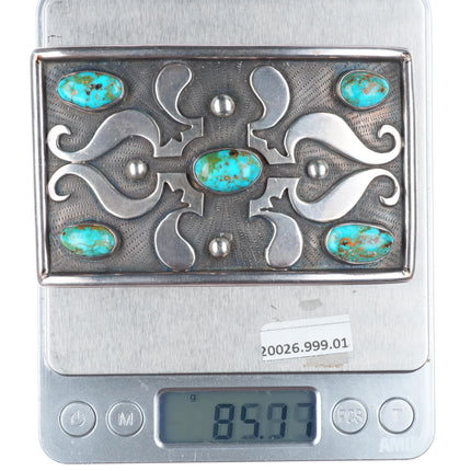 Big vintage Navajo high grade turquoise sterling silver buckle for 1.75" belt