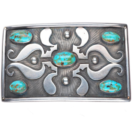 Big vintage Navajo high grade turquoise sterling silver buckle for 1.75" belt