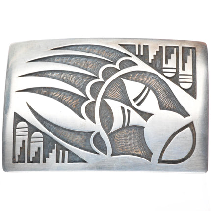 Steven Sockyma Hopi overlay bear paw sterling silver buckle for 1.5" belt