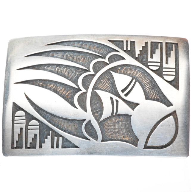 Steven Sockyma Hopi overlay bear paw sterling silver buckle for 1.5" belt