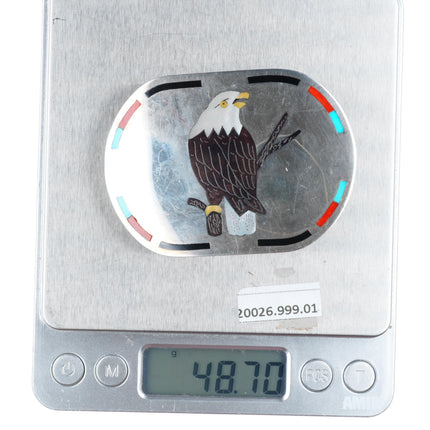 S.C. Sanford Edaakie Zuni Eagle inlay sterling silver buckle for 1.25" belt