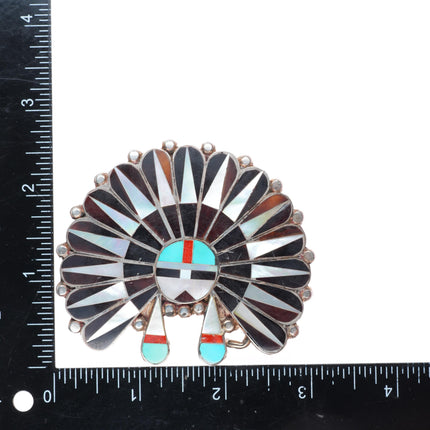 Vintage Zuni sterling silver Indian Chief sterling silver buckle for 2" belt
