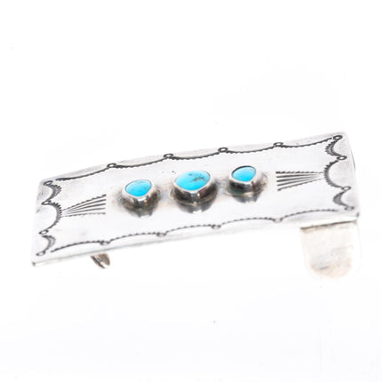 Vintage Navajo turquoise nicely stamped sterling silver buckle for 1" belt