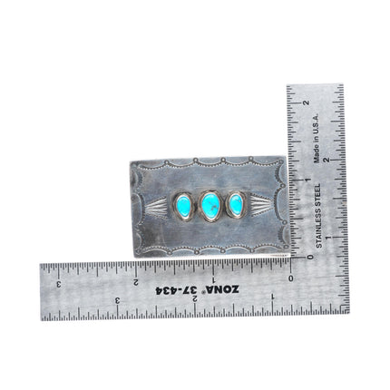 Vintage Navajo turquoise nicely stamped sterling silver buckle for 1" belt