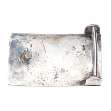 Vintage Navajo turquoise nicely stamped sterling silver buckle for 1" belt