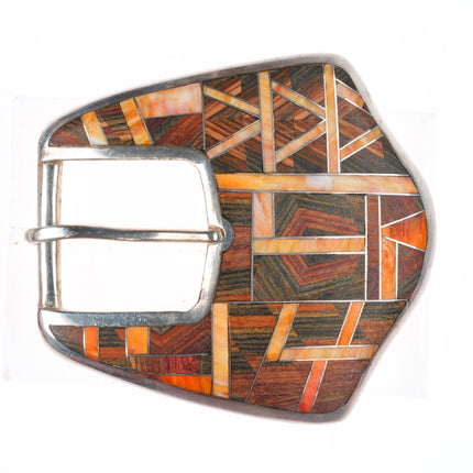 GL Miller Studio Sterling silver wood/spiny oyster ranger buckle set for 1" belt