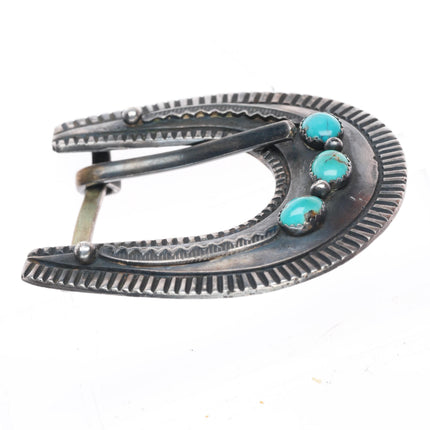 Harry Morgan Navajo sterling silver and turquoise ranger buckle set for 1" belt