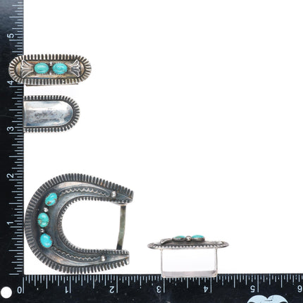 Harry Morgan Navajo sterling silver and turquoise ranger buckle set for 1" belt