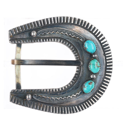 Harry Morgan Navajo sterling silver and turquoise ranger buckle set for 1" belt