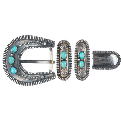 Harry Morgan Navajo sterling silver and turquoise ranger buckle set for 1" belt