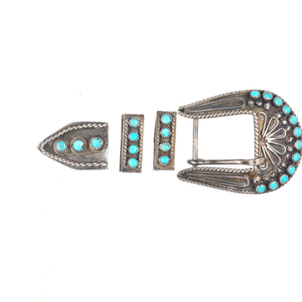 Vintage Zuni snake eye turquoise sterling silver ranger buckle set for 3/4" belt