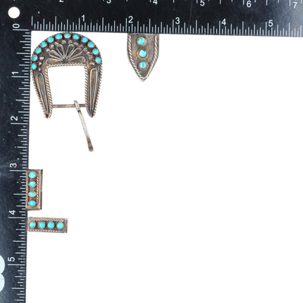 Vintage Zuni snake eye turquoise sterling silver ranger buckle set for 3/4" belt